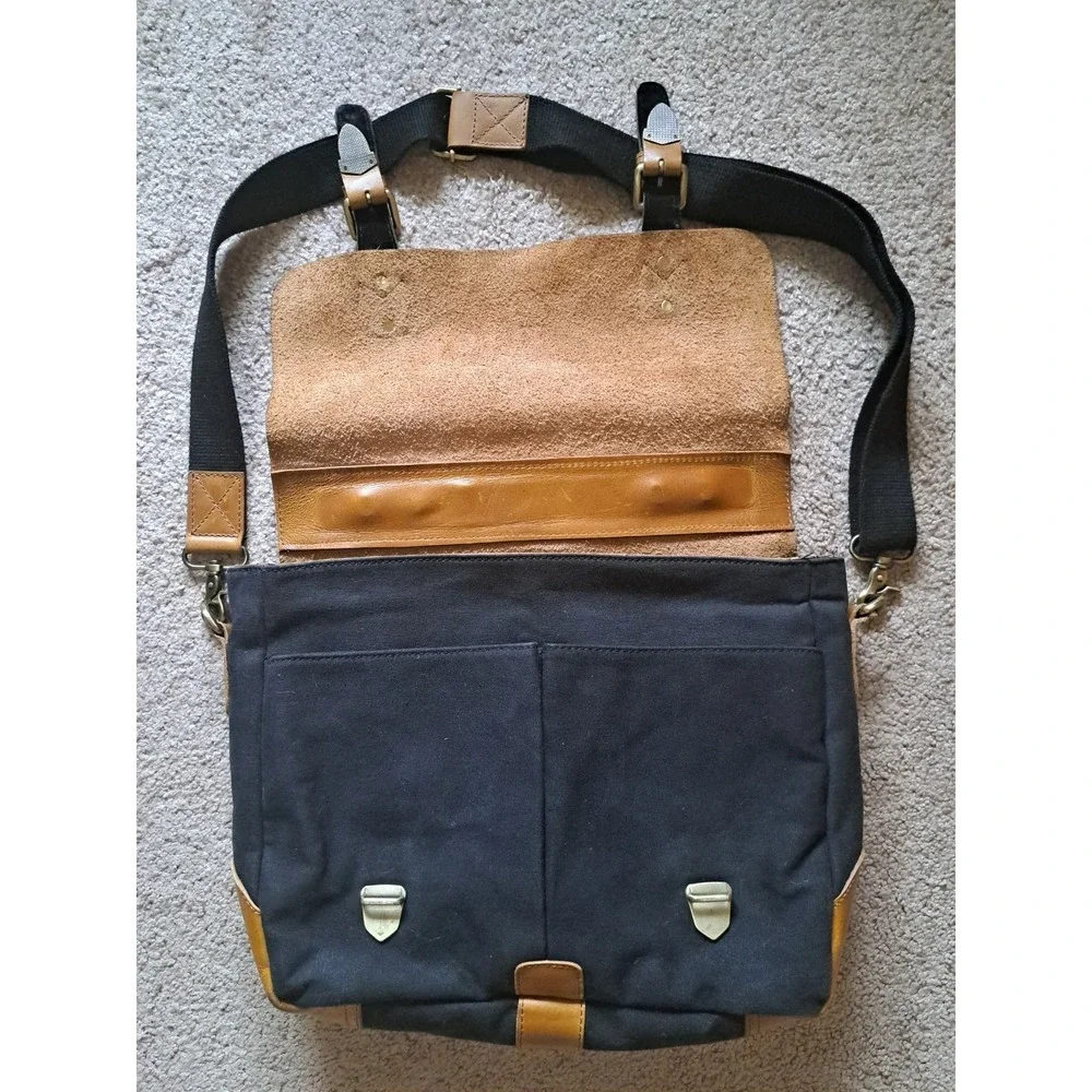 Aaron Leather Goods‎ Prato Canvas Distressed Leather Messenger Laptop Bag 13